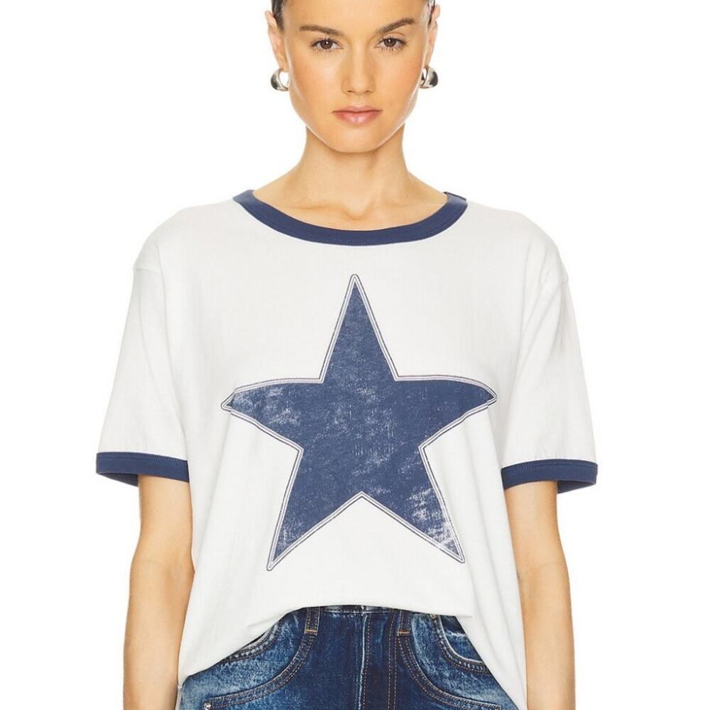 Women's White and Blue Star Tee